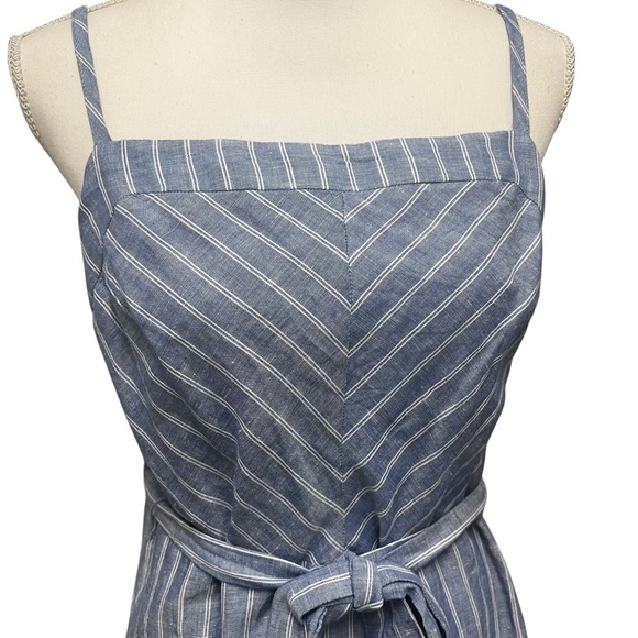 Banana Republic Striped Linen Blend Shift Dress Blue White Tie Waist Size 8 NWT - Picture 8 of 13